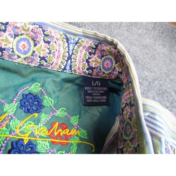 Robert Graham Shirt Mens Large Green Purple Stripe Button Up - Picture 9 of 10